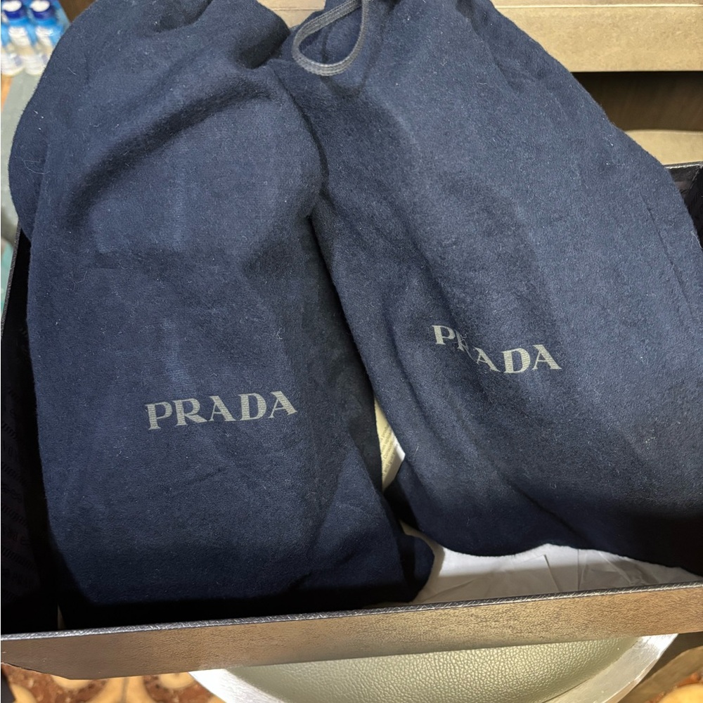 Prada Brown Suede Loafers with Metal Logo - Picture 4 of 6